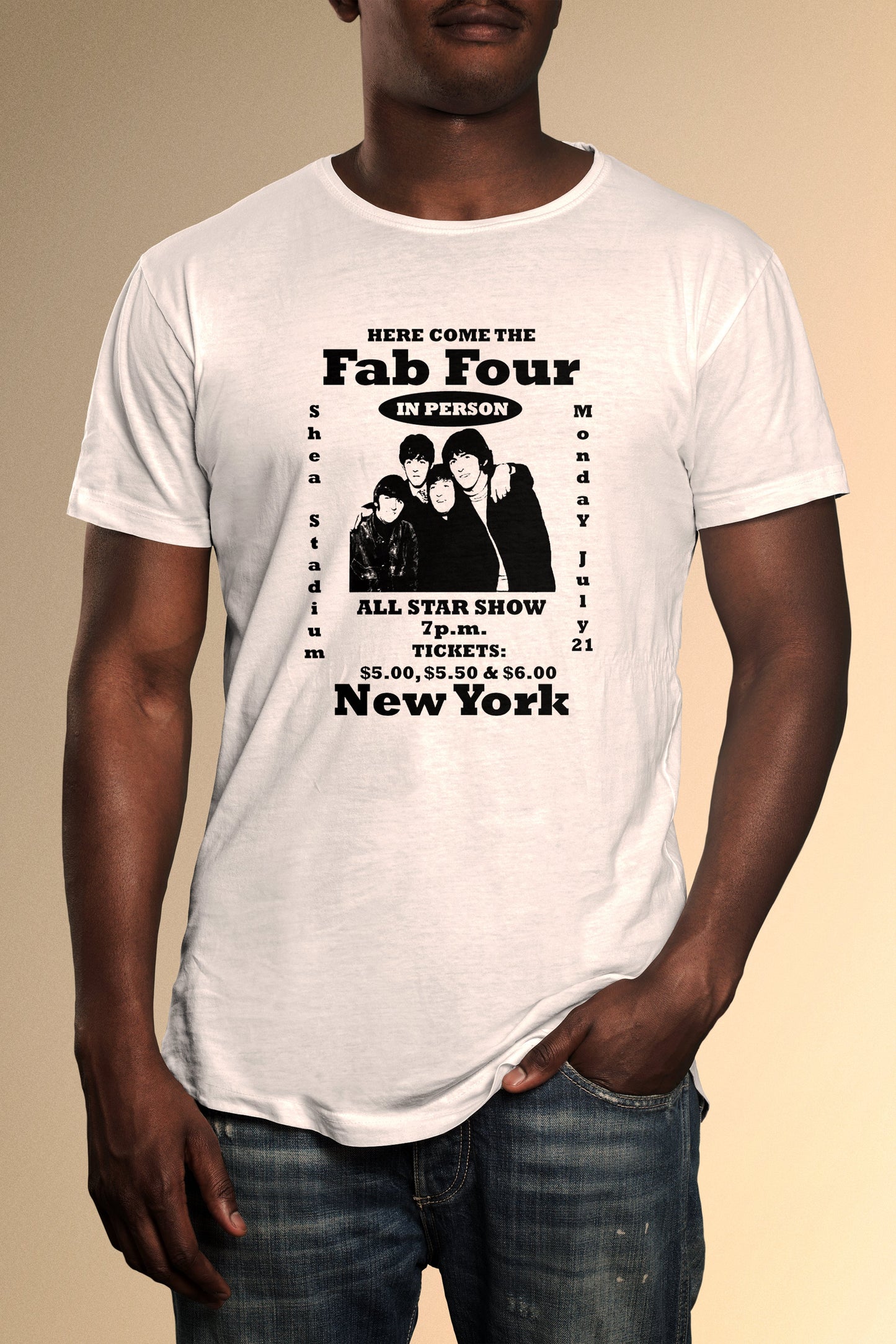 The Fab Four 'Here We Come New York' Black Print T-Shirt - Official Radio Days Licensed Product