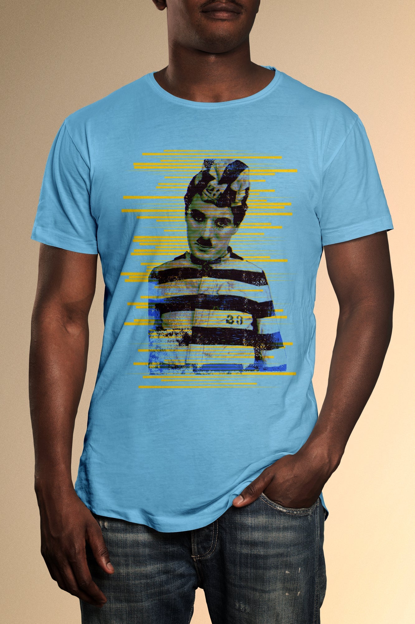 Charlie Chaplain Prison Yellow Stripes T-Shirt - Official Radio Days Licensed Product
