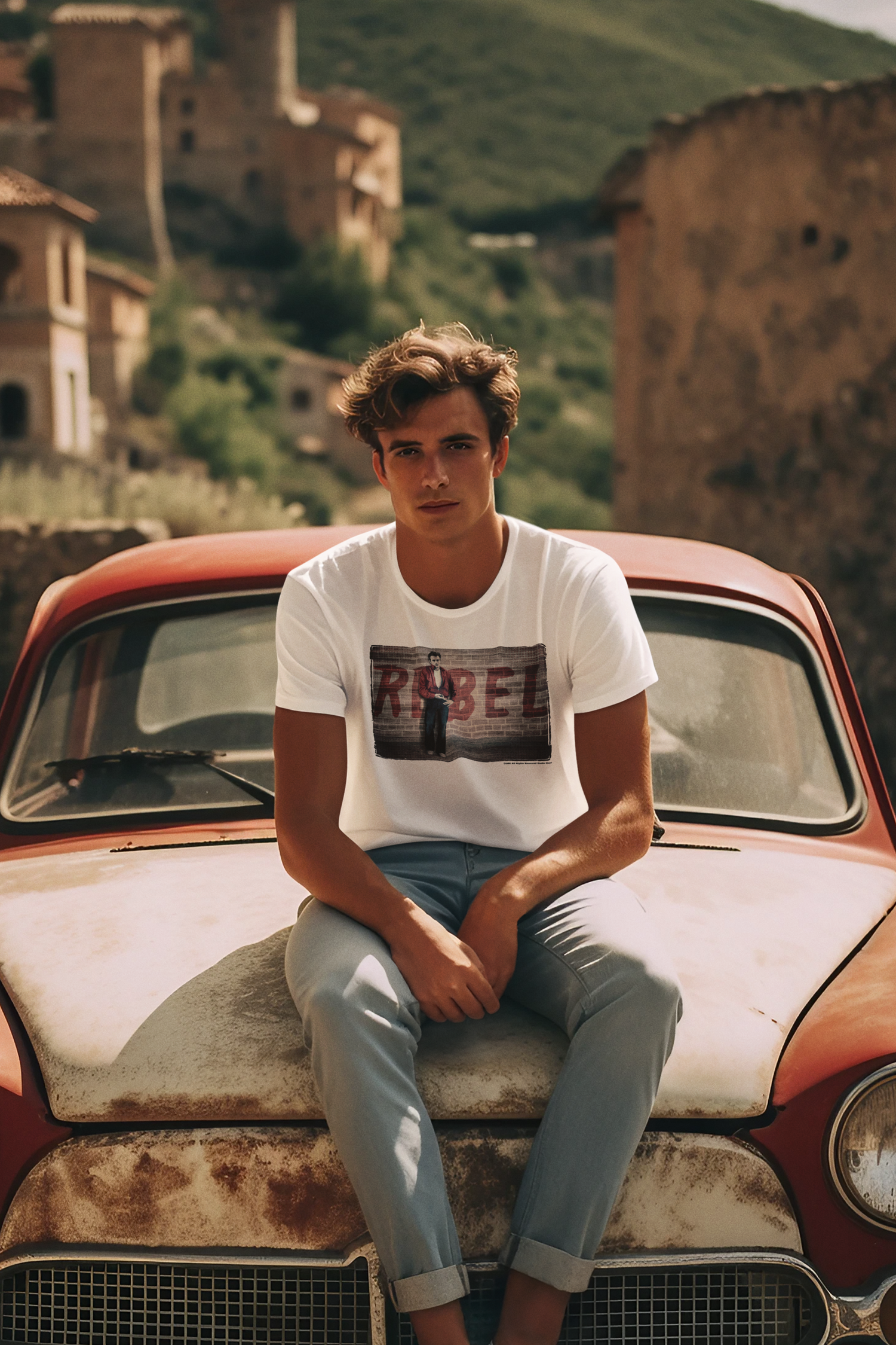 James dean on a poster with Rebel Rebel in text