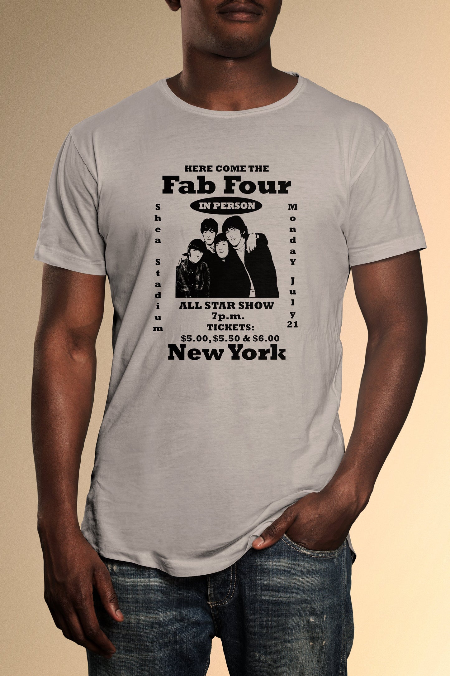 The Fab Four 'Here We Come New York' Black Print T-Shirt - Official Radio Days Licensed Product