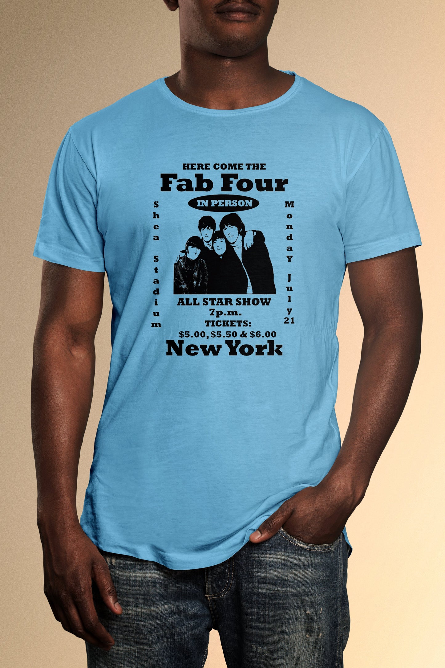 The Fab Four 'Here We Come New York' Black Print T-Shirt - Official Radio Days Licensed Product