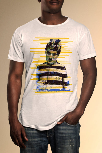 Charlie Chaplain Prison Yellow Stripes T-Shirt - Official Radio Days Licensed Product